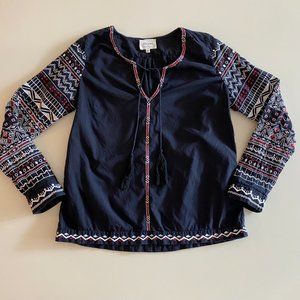 Sezane Embroidered Sleeves Peasant Blouse